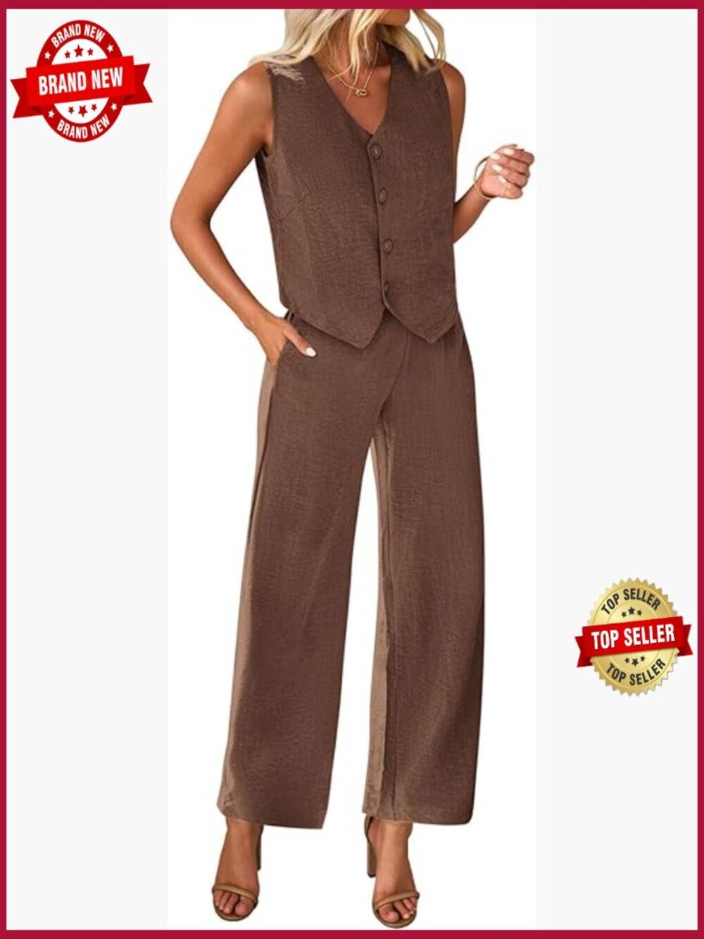 2 Piece Dressy Office Blazer Vest Wide Leg Pants Suit Set